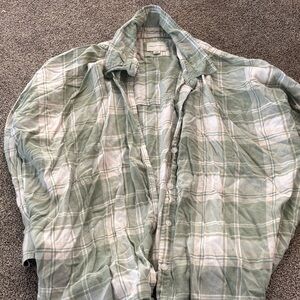 American Eagle Outfitters Sage and White Plaid Shirt